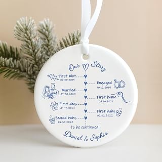 Custom Wedding Anniversary Ornament, Personalized Love Story Timeline, Names & Dates, Romantic Gift for Husband, Keepsake Christmas Ornament