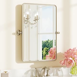 Keonjinn 20x30 Inch Brushed Nickel Povit Mirror for Bathroom, Tilt Mirror