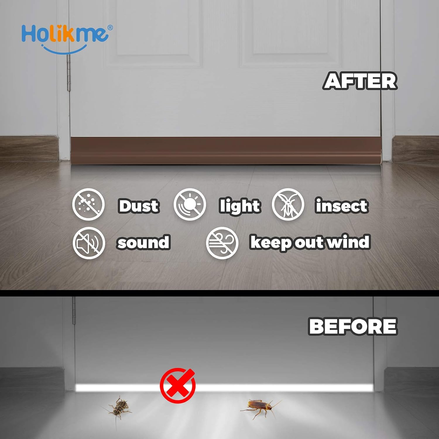 Holikme 2 Pack Door Draft Stopper Adjustable Under Door Draft Blocker Insulator Door Sweep Weather Stripping,Suitable for Interior/Exterior Doors ,36” Length, Brown
