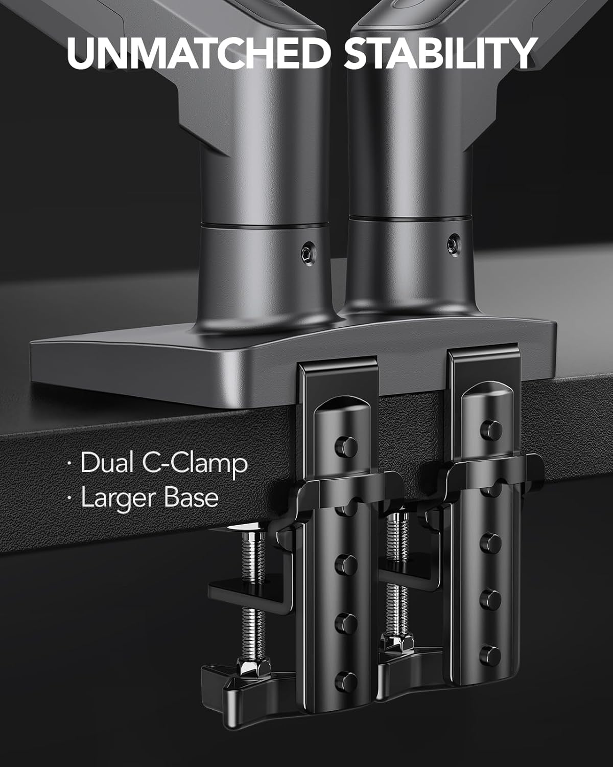 HUANUO Dual Monitor Stand, Fully Adjustable Monitor Desk Mount for 13–32″ Computer Screens, Full Motion VESA 75x75/100x100 with C-Clamp & Grommet Base, Each Arm Holds 4.4 to 19.8 lbs -Grey - 4
