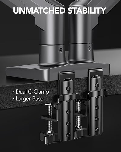 Miniatura 4 de HUANUO Soporte para monitor doble, soporte de escritorio para monitor totalmente ajustable para pantallas de computadora de 13-32 pulgadas,