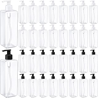 Zubebe 32 Pcs 16 oz Empty Plastic Pump Bottles Lotion Bottles with Black White Pumps Clear Square Lotion Dispenser Refillable Shampoo Container for Massage Oil Liquid Soap Face Cream Moisturizer