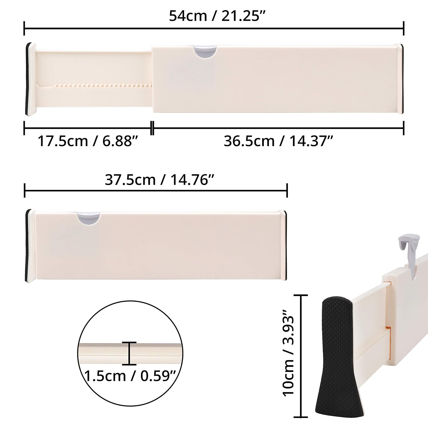 Kurtzy 2 Adjustable Plastic Drawer Dividers Storage Organizers White Expandable Deep Drawer Divider System - Clutter Free Kitchen Bathroom Bedroom Office Dresser Desk Drawers Drawer Organizer Set