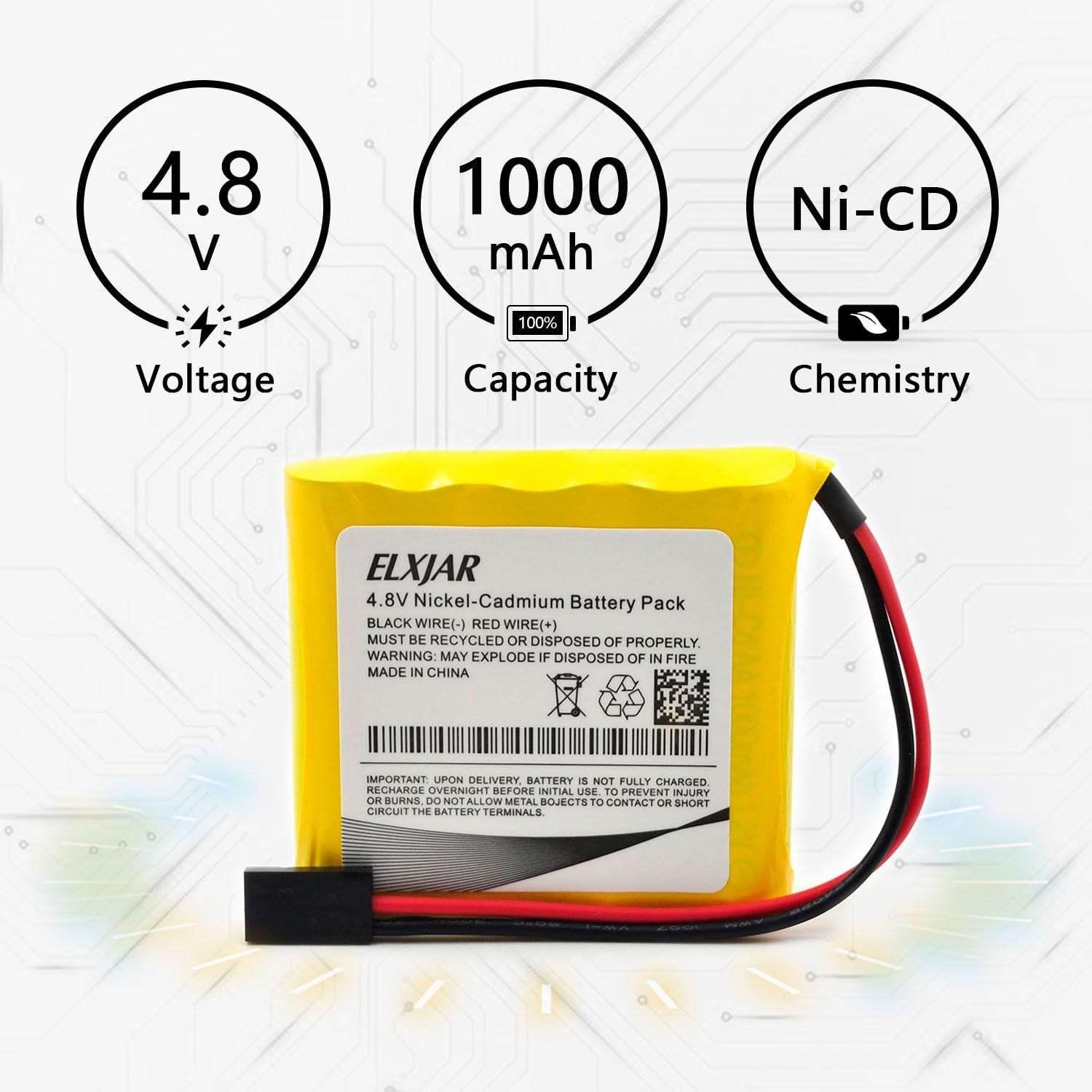 (4-Pack) Receiver RX Battery Pack with Hitec Connectors, 4.8V 1000mAh Ni-CD Rechargeable for RC Airplanes, RC Aircrafts, Compatible with Hitec, Futaba, JR Receivers