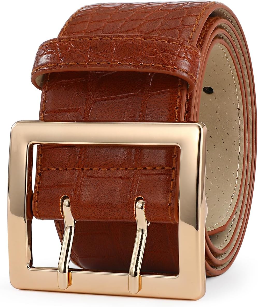 Wide Belts for Women Leather Wide Belts Fashion Thick Black Belt With Gold Buckle Belt for Dresses - Image 2