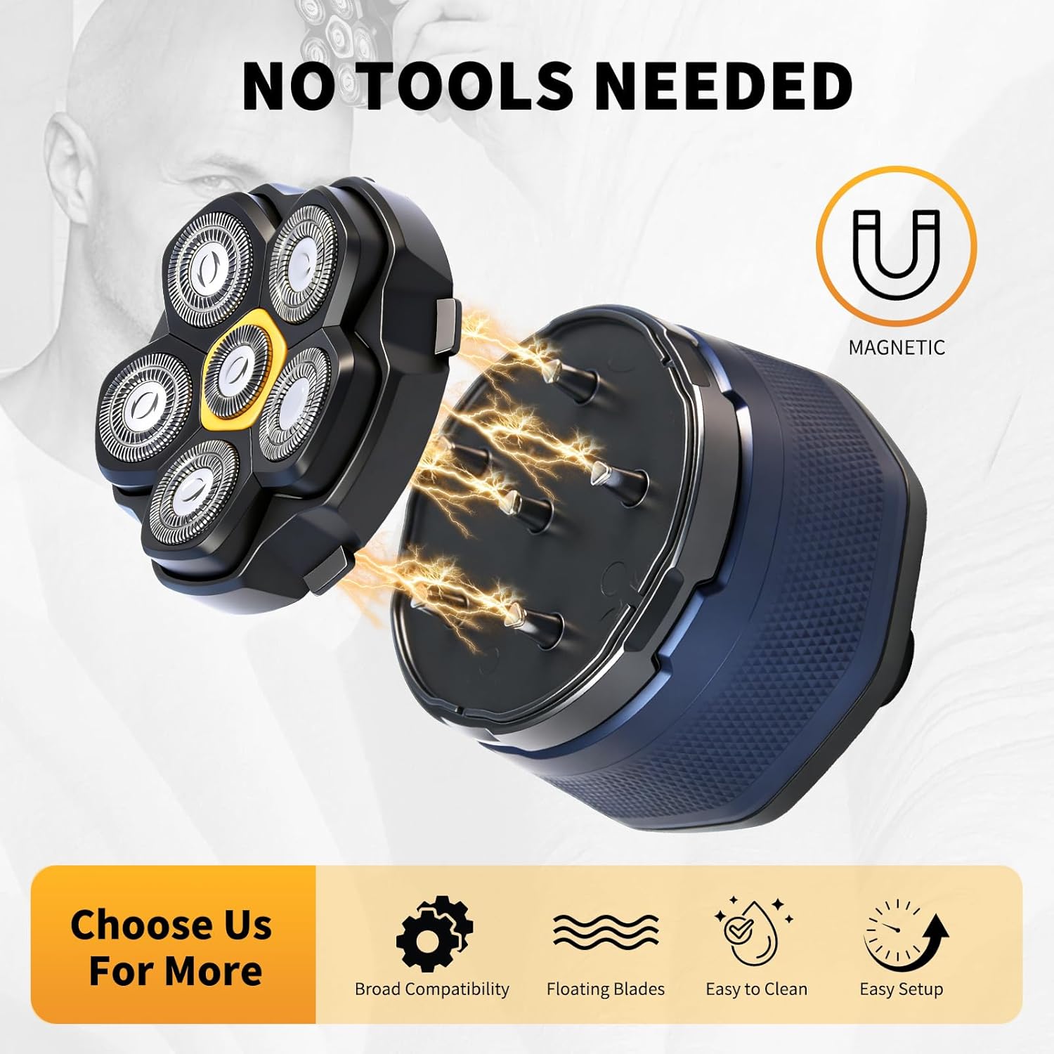 6 Blade Magnetic Replacement Shaving Heads for 6D Bald Head Shavers, Compatible with Most Magnetic Electric Razors for Men (4 Packs)