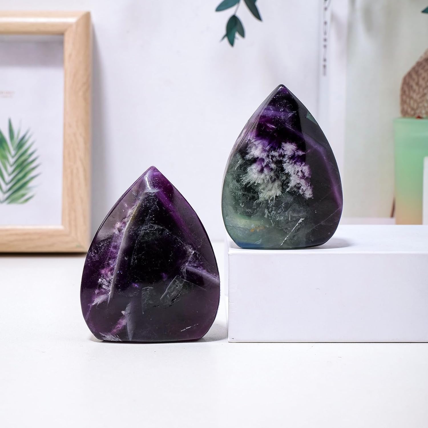 1PC Crystal Feather Fluorite Torch Carving Gemstone Flame Ornament Home Decoration (Size : 200-250g)