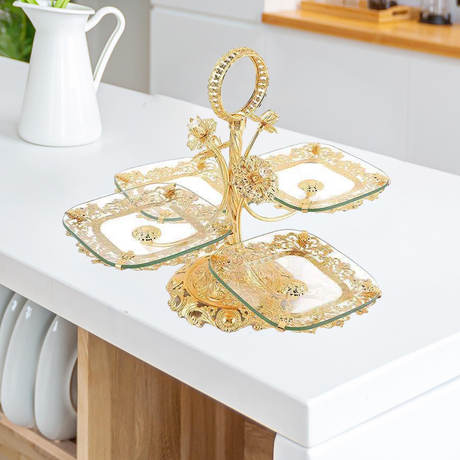 Bandeja Multiusos para Servir, Elegante de Cristal, Elegante presentación de Frutas, Pasteles y postres, Que refleja una atmósfera artística