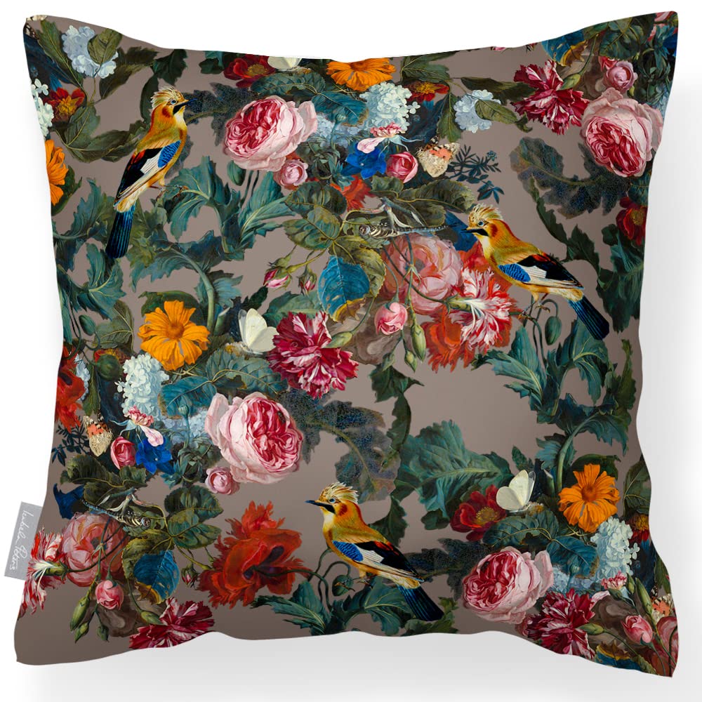 Izabela Peters Outdoor Cushions Waterproof, 50 cm, Filled Outdoor Cushion, Birds in Paradise- Dovedale Stone, Garden Furniture Cushions, Outdoor Seat Cushions, Garden Chair Cushions