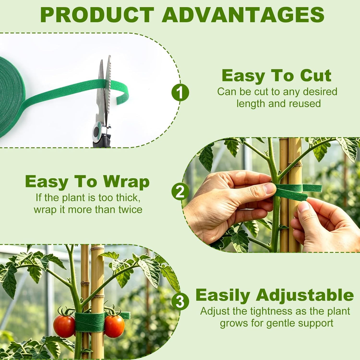 Oligei 100 ft x 1/2 in Plant Ties, 2 Roll Green Garden Ties, Reusable and Adjustable Plants Tape for Supporting and Securing Plants or Fruit, Indoor & Outdoor Use image 4
