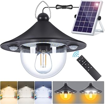 ropelux Solar Indoor Outdoor Shed Light with 3000LM 3 Color Temperatures 5 Modes 2 Daytime Available Waterproof, Dual Motion Sensors Solar Powered Hanging Barn Light with Remote for Shed, 1 Pack