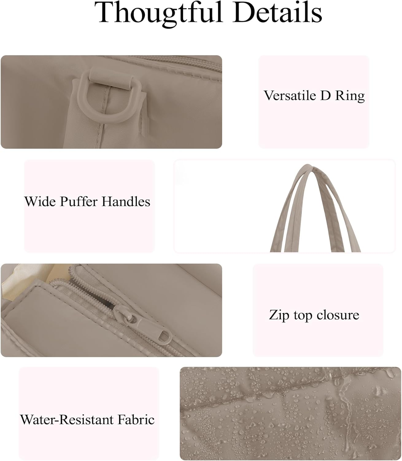 Puffer Tote Bag for Women, Quilted Bow Tote Bag with Cup Holder & 15.6 In Laptop Compartment for Work, Travel, Gym, College - Image 7