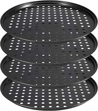 4 Pack 10 Inch Non Stick Pizza Baking Tray, Perforated Pizza Pan for Oven Making Pizzas, 26CM x 1.5CM, Black