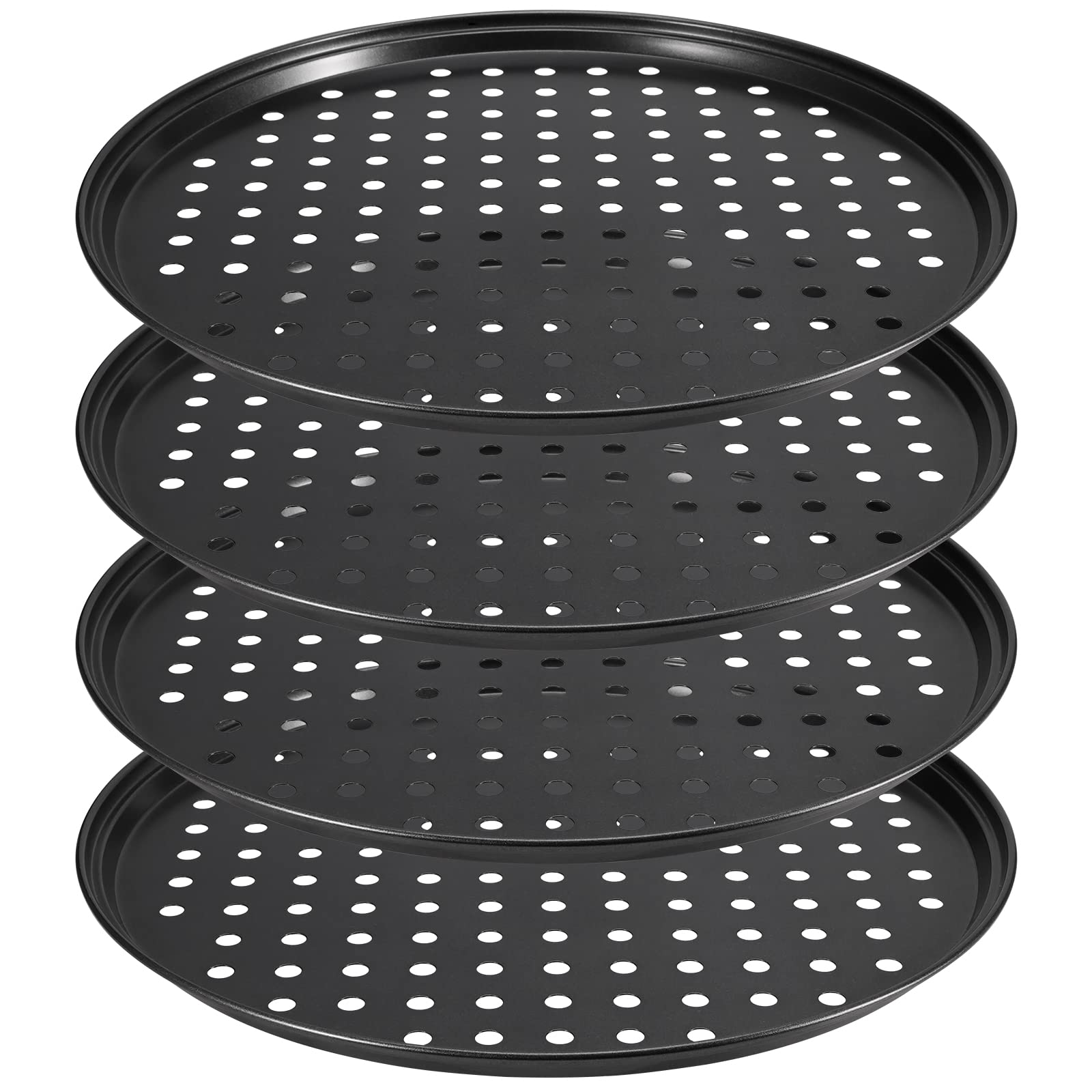 Lot De 4 Plaques à Pizza Antiadhésives 30.5 Cm - Acier Au Carbone, Perforées, Résistantes Jusqu'à 220°C