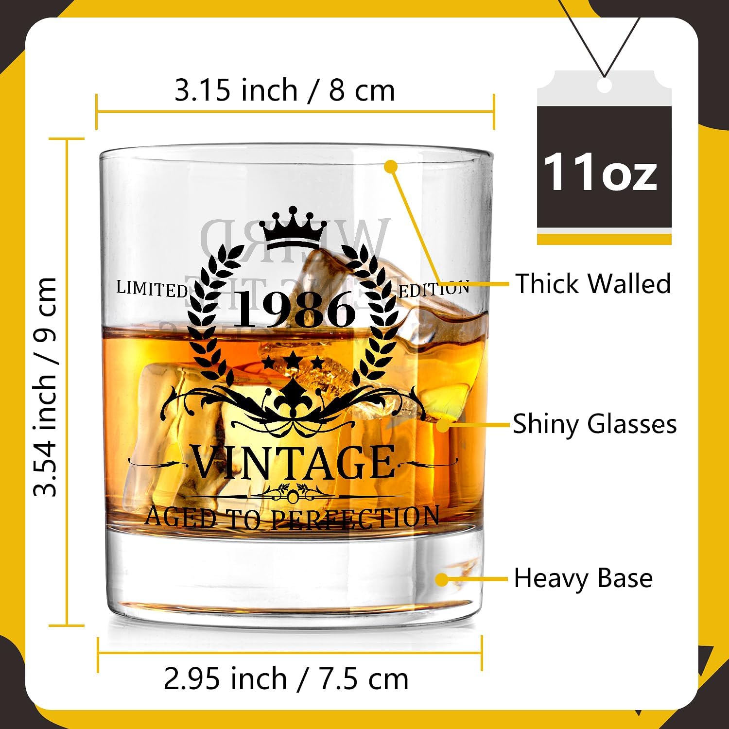 40th Birthday Gifts Men, 40th Birthday Decorations for Men - Unique Cool Gifts for 40th Birthday Novelty Glass for Him Husband Dad Friend Gift for Anniversary Ideas 40 Year Old Man Happy Vintage 1986