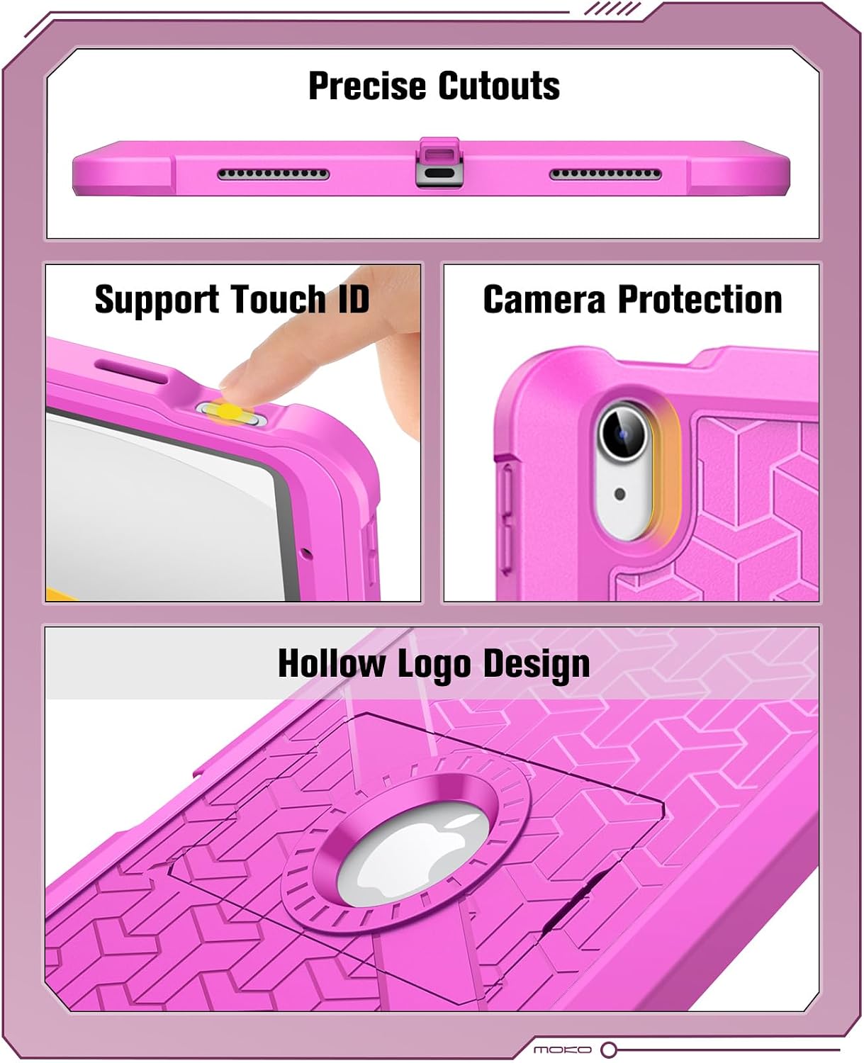 MoKo for iPad (A16) 11th/10th Generation Case 2025/2022, Heavy Duty Shockproof Dual Layer Full Body Protective Cover, Built-in Screen Protector and Kickstand for iPad 11/10.9 Inch, Pitaya Red