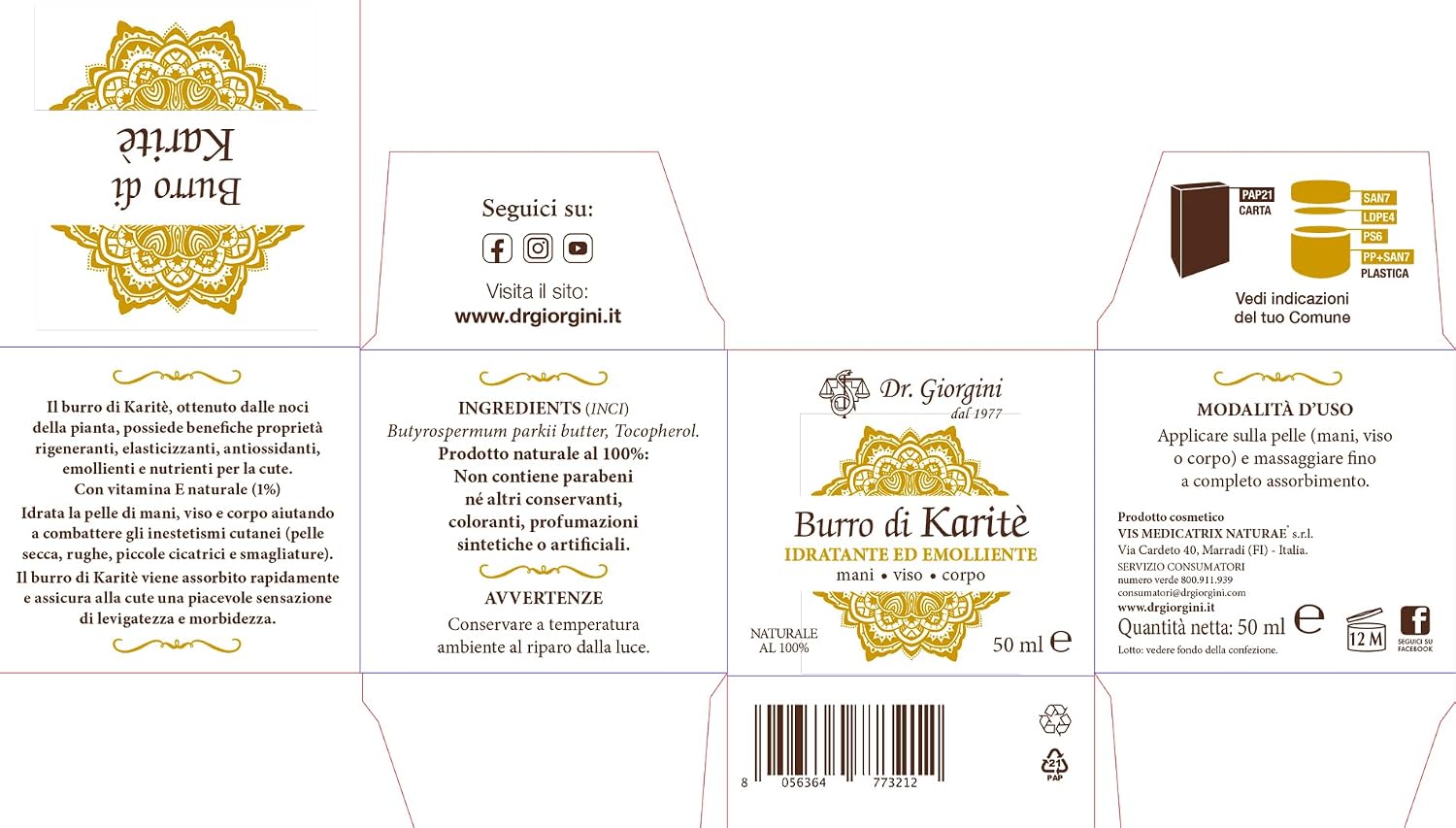 Dr.Giorgini Burro Di Karitè Per Viso,Corpo E Capelli 50ml