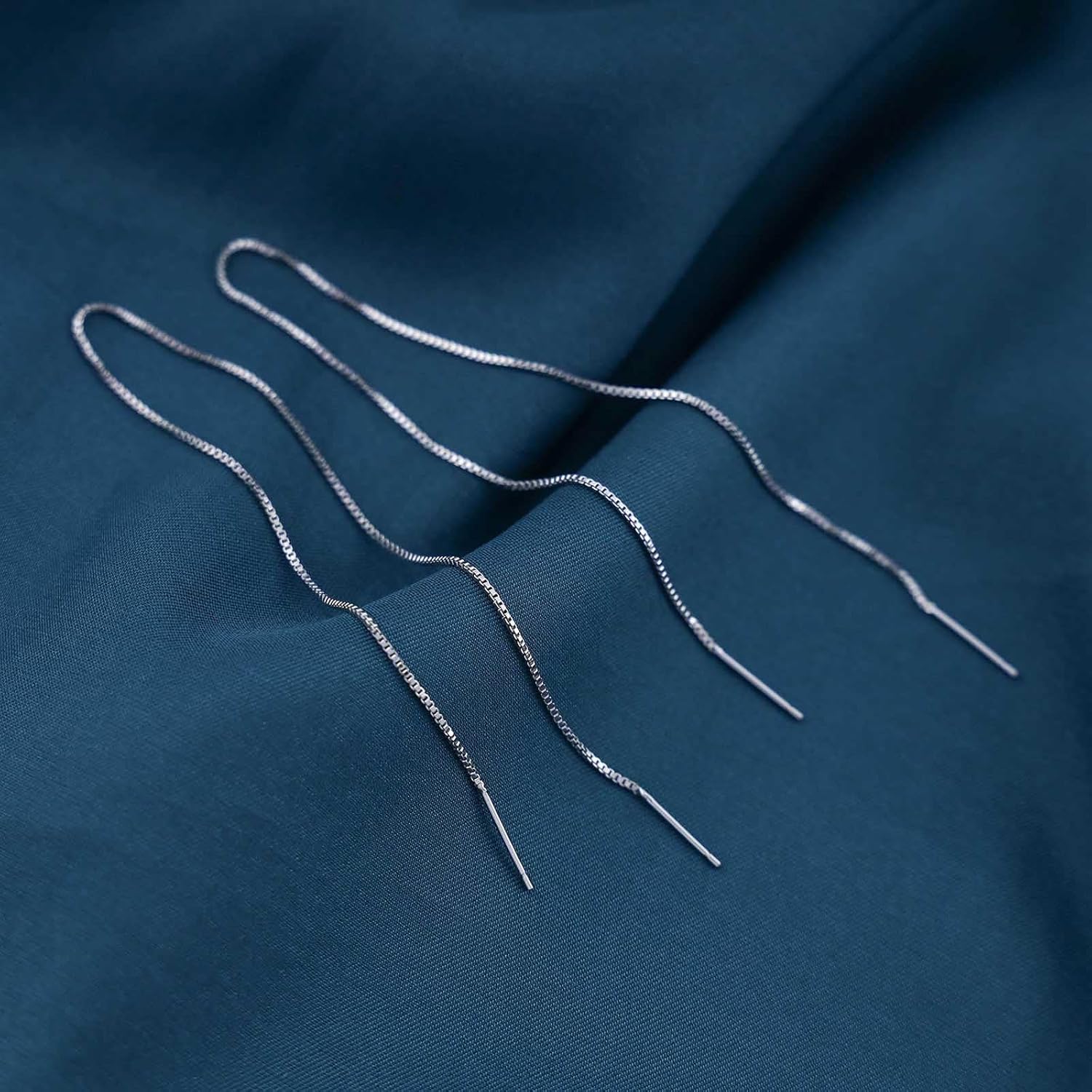 Vintage Chain Dangle Threader Earrings Silver Long Pull Through Earrings Thin String Threader Chain Earrings Chain Tassel Threader Drop Earrings Jewelry for Women and Girls - Image 4