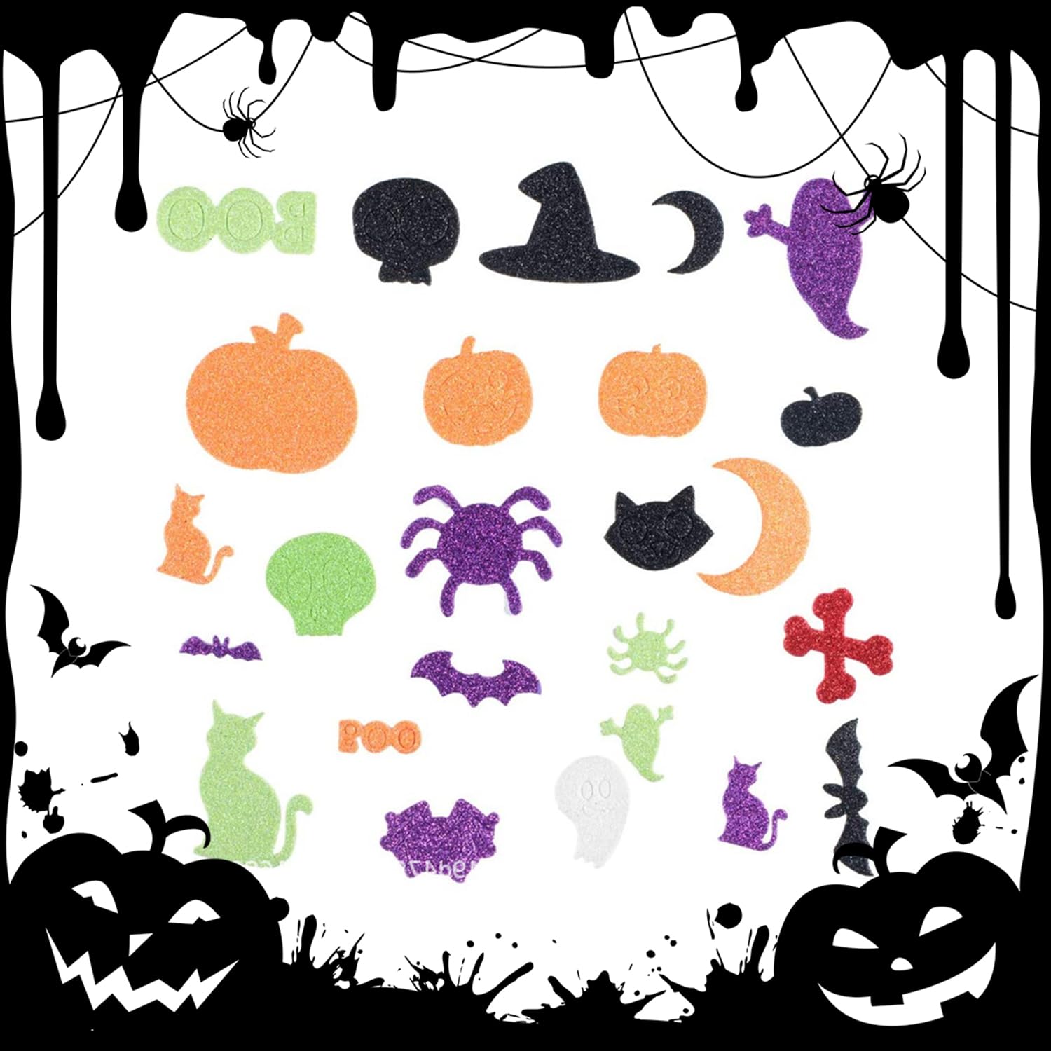 XNFUOE 100pcs Halloween Foam Stickers Glitter Foam Stickers Trick or Treat Party Bag Fillers for Crafts Holiday Cards Home Halloween Party Decoration Supplies - Image 3