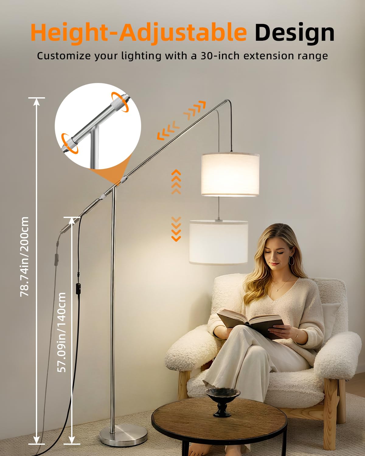 Stehlampe Wohnzimmer Dimmbar Bogenlampe, LED Lampe mit Fernbedienung, 201cm höhenverstellbare Floor Lamp, Helligkeit & Farbtemperatur dimmbar, E27-Leuchtmittel inklusive, Lamps for Living Room