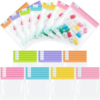 Sherr 35 Pcs Pill Pouch Zippered Pill Pouch Set Reusable Translucent Medicine Organizer Self Sealing Medicine Organizer Travel Plastic Bags with Slide Lock for Storage(Sweet, Macarons Color) - Amazon product rated Grade A