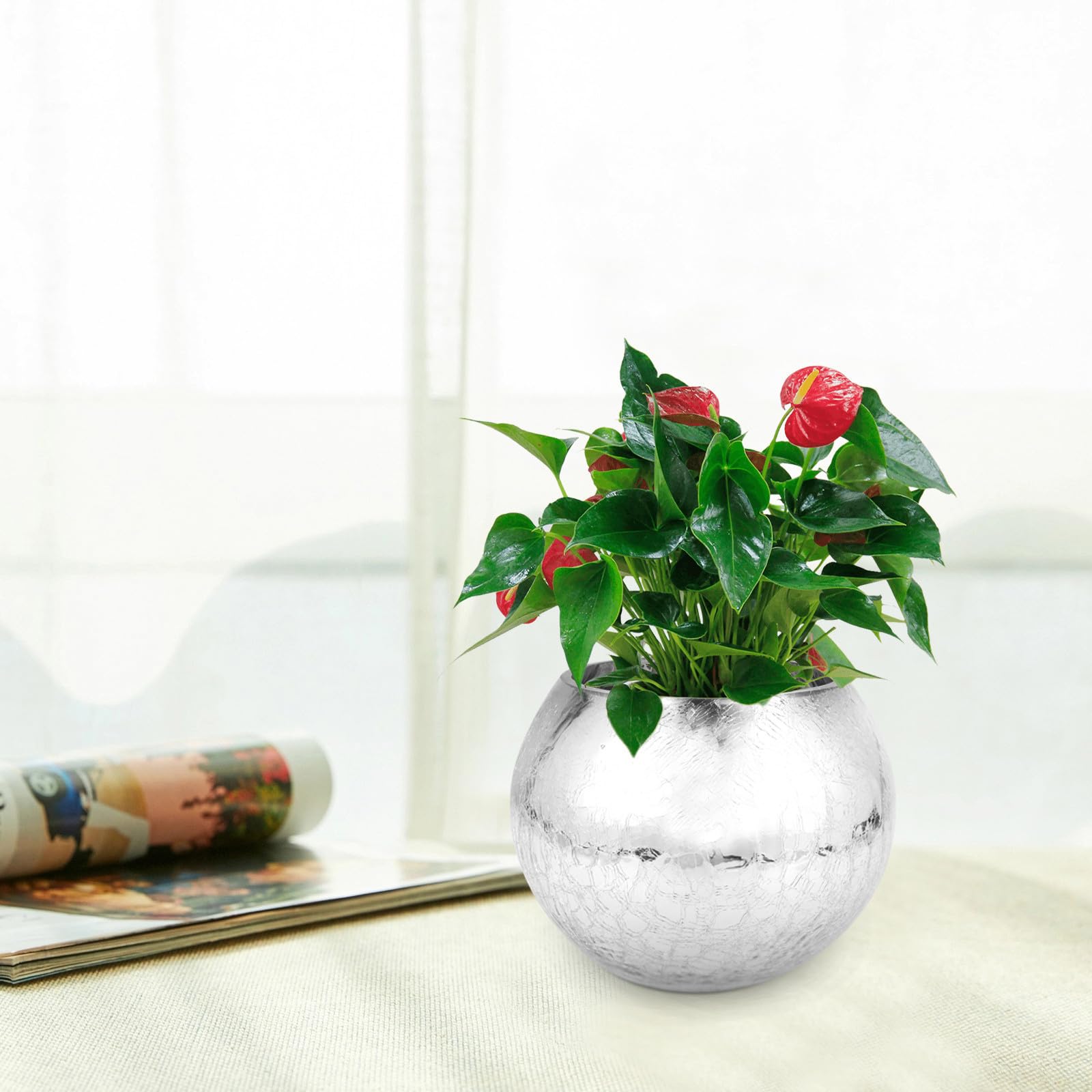 ibasenice Jarrón Decorativo de Cristal Plateado de Estilo Europeo Forma Redonda para Centro de Mesa, Adecuado para Oficinas y Decoración de Bodas, Material Vidrio Moderno