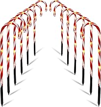 Biswing Christmas Outdoor Candy Cane Lights, 12 Pcs Christmas Pathway Markers with 72 Count Warm White Lights, Connectable for Indoor Outdoor Holiday Walkway Patio Garden Ornament