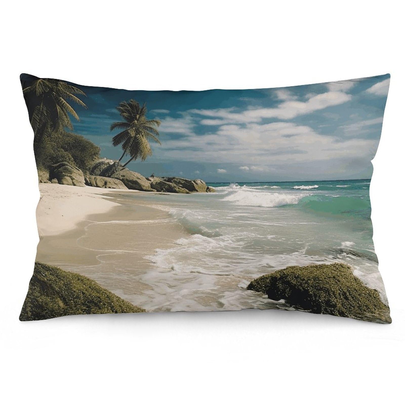 2 Pack Pillow Cases for Hair and Skin, Soft Breathable Pillow Case Covers with Hidden Zipper, Beach Ocean Pillowcase 12 "x20 Pillow Covers for Sleeping Gift