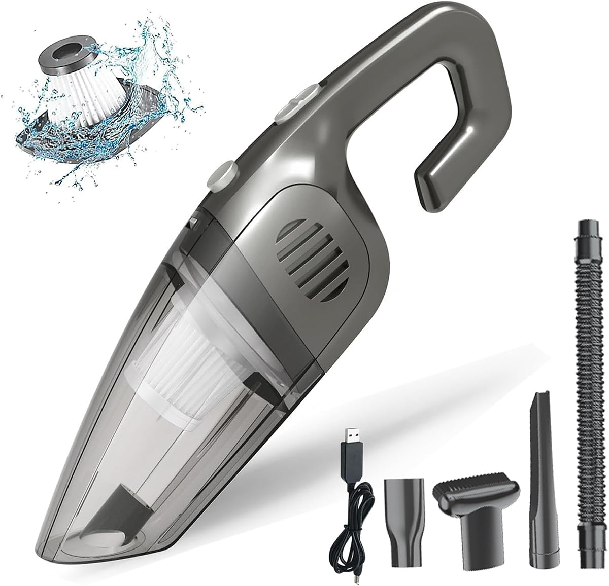BZY Handhled Vacuum Cordless Portable,16500Pa High Power Rechargeable with Multi Accessories Lightweight Small Portable Dust Busters Cordless Rechargeable for Car,Office and Home Cleaning Grey