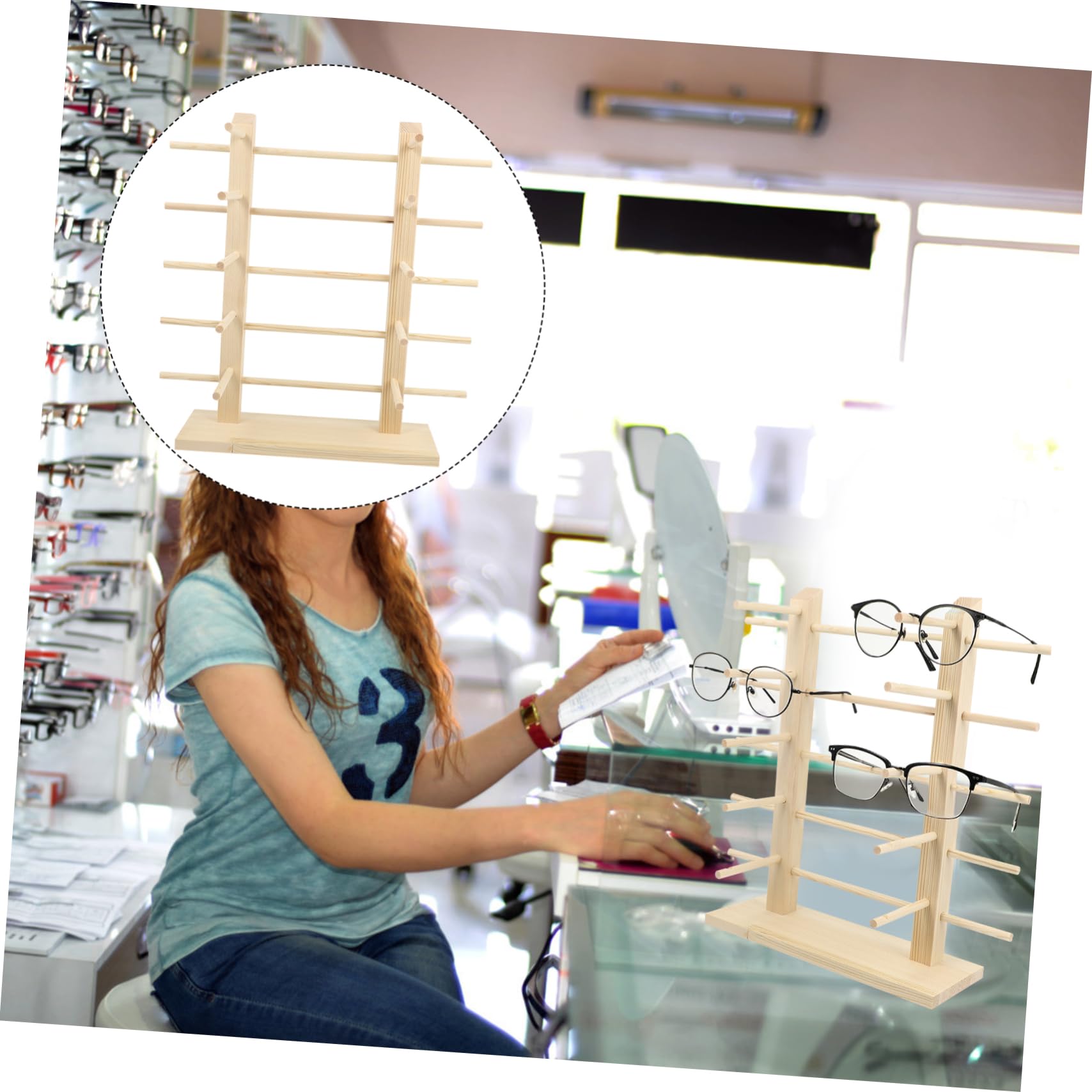 Holibanna Espositore Beige per Occhiali da Sole in Materiale Sintetico Supporto per 10 Paia Struttura in Legno e Organizzazione Elegante per Uso Domestico