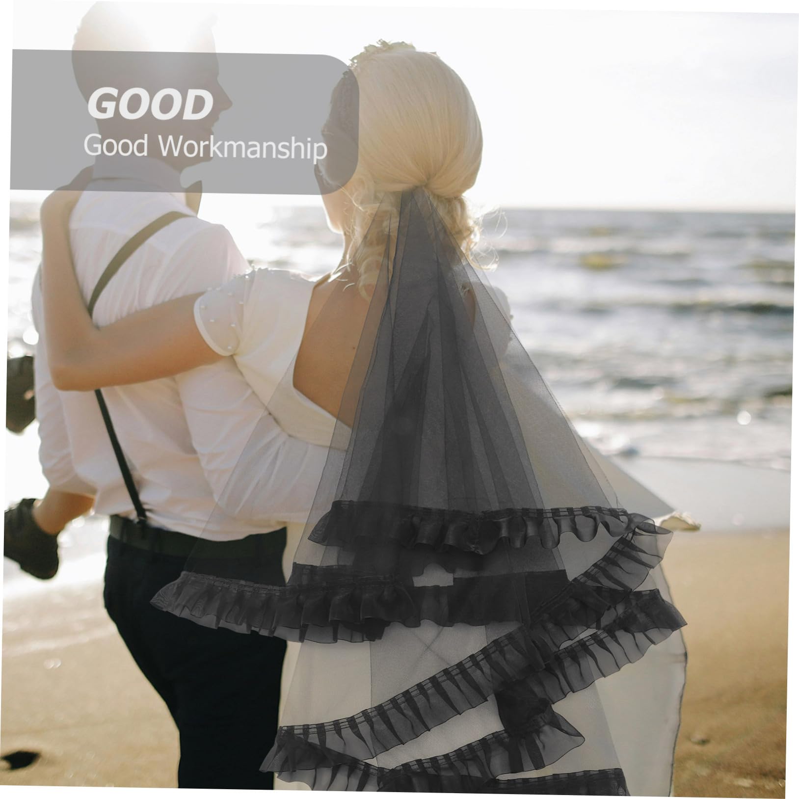 2stücke Schwarzes Spitzenhochzeitsveil Mit Kamm Eleganter Brautschleier Für Hochzeiten Verlobungen Und Fotoshootings Einfach Zu Befestigen Stilvolles Design Mit Perlenverzierung