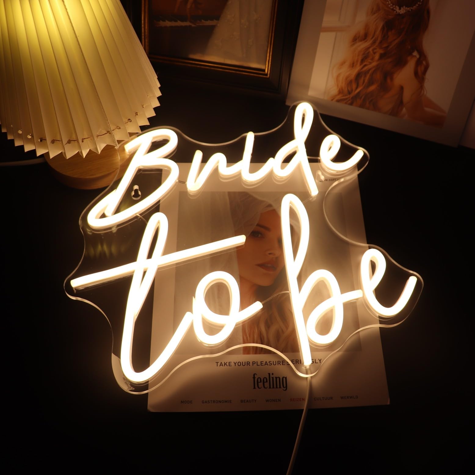 Led Bride To Be Neon Sign USB Powered with Dimmer Switch Neon Lights for Room Home Art Wall Decor Party Window Living Room Decor Wedding Engagement Wall Hanging Decoration (Warm white) - Image 2