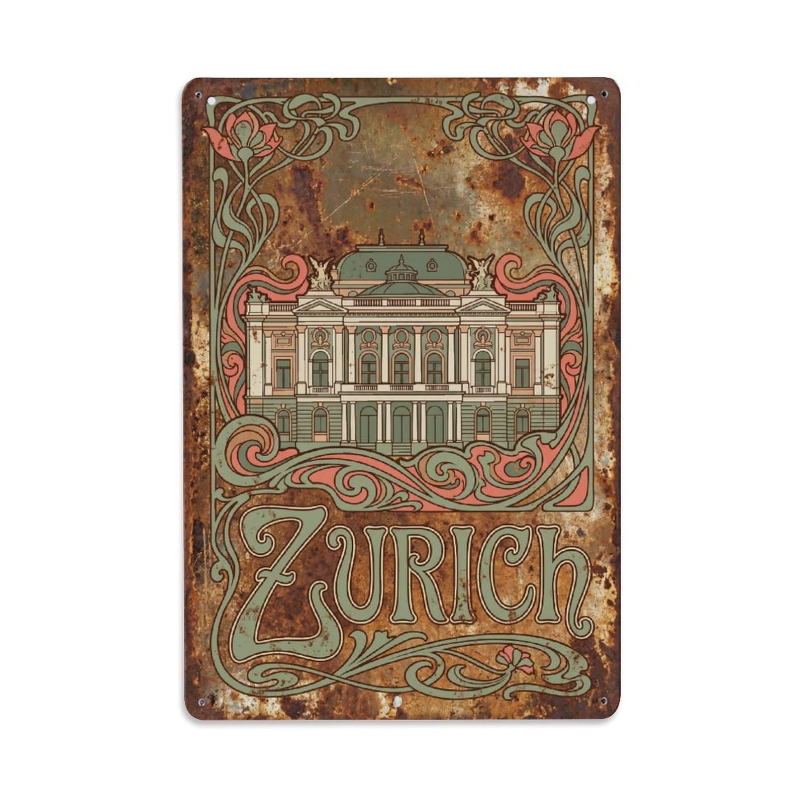 Este 8X12inch Style Vintage Travel Zurich Switzerland Tour Metal Tin Sign