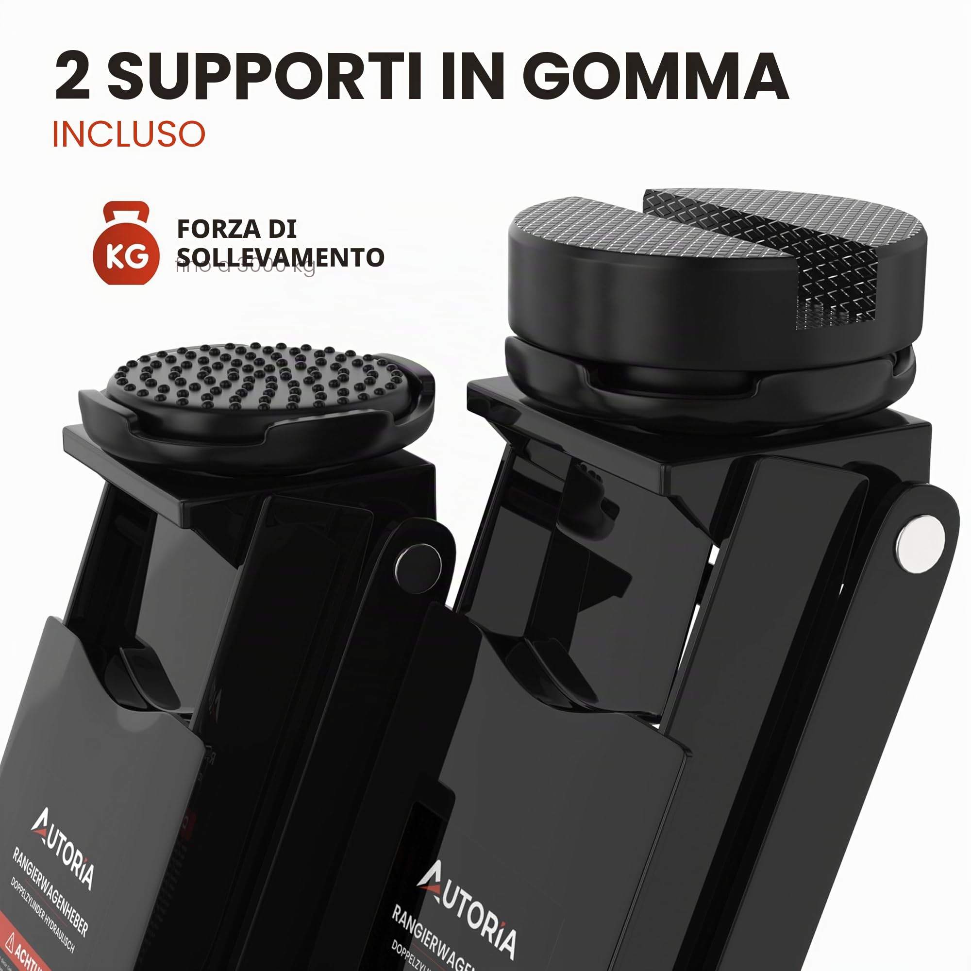 Cric idraulico 3T piatto, altezza di sollevamento 75-505 mm, con 2 cuscinetti in gomma, professionale per auto, ruote a 360°