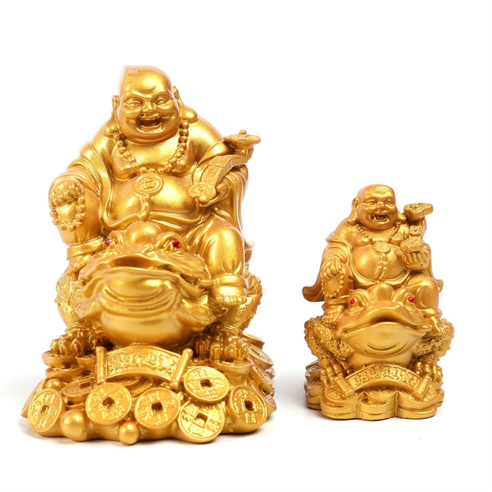 Scultura da Tavolo Tartaruga Cinese Fatta a Mano e Statua Scultura in Resina Statua di Arte Moderna Feng Shui Rospo Che Ride Figurina da Tavolo (Oro)
