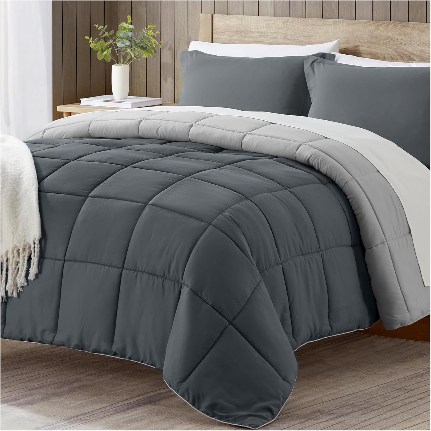 Satisomnia Full Size Comforter Set - Grey, 3 Pieces