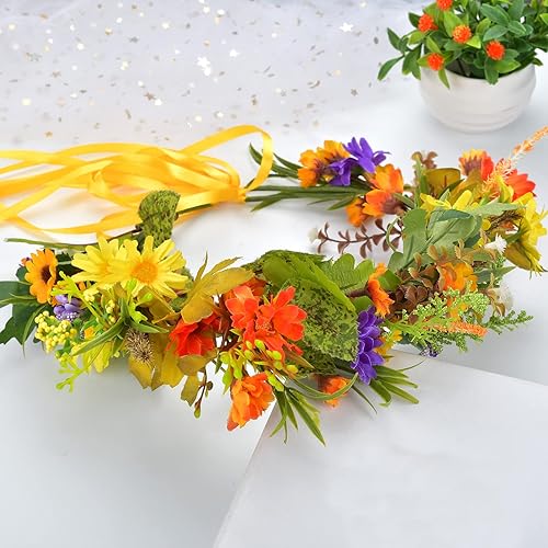 Miniatura 2 de Corona floral guirnalda de flores diadema diadema corona floral diadema halo boho fiesta baile boda fotos dorado