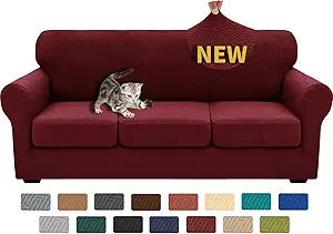 XINEAGE 2025 New 4 Pieces Couch Covers for 3 Cushion Couch Super Stretch Thick Soft Sofa Cover Anti Slip Sofa Slipcover Dogs Cats Furniture Protector (Wine Red, 71"-91")