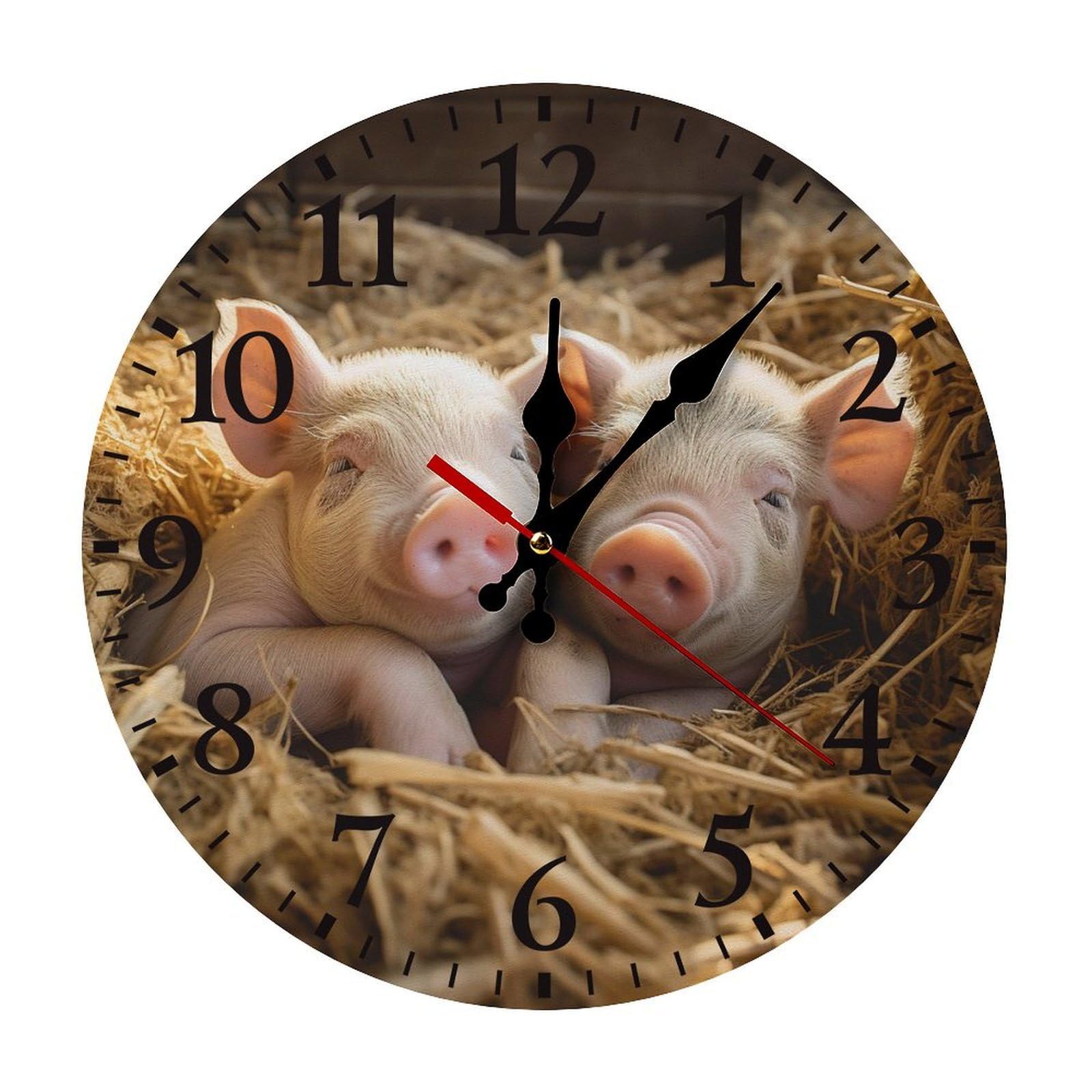 NTVOWPZO 10 Inch Wall Clock Pigs Battery Operated Wall Clocks Silent Non-Ticking Round Wall Clock for Living Room Kitchen Home Office Wall Decorative Clock