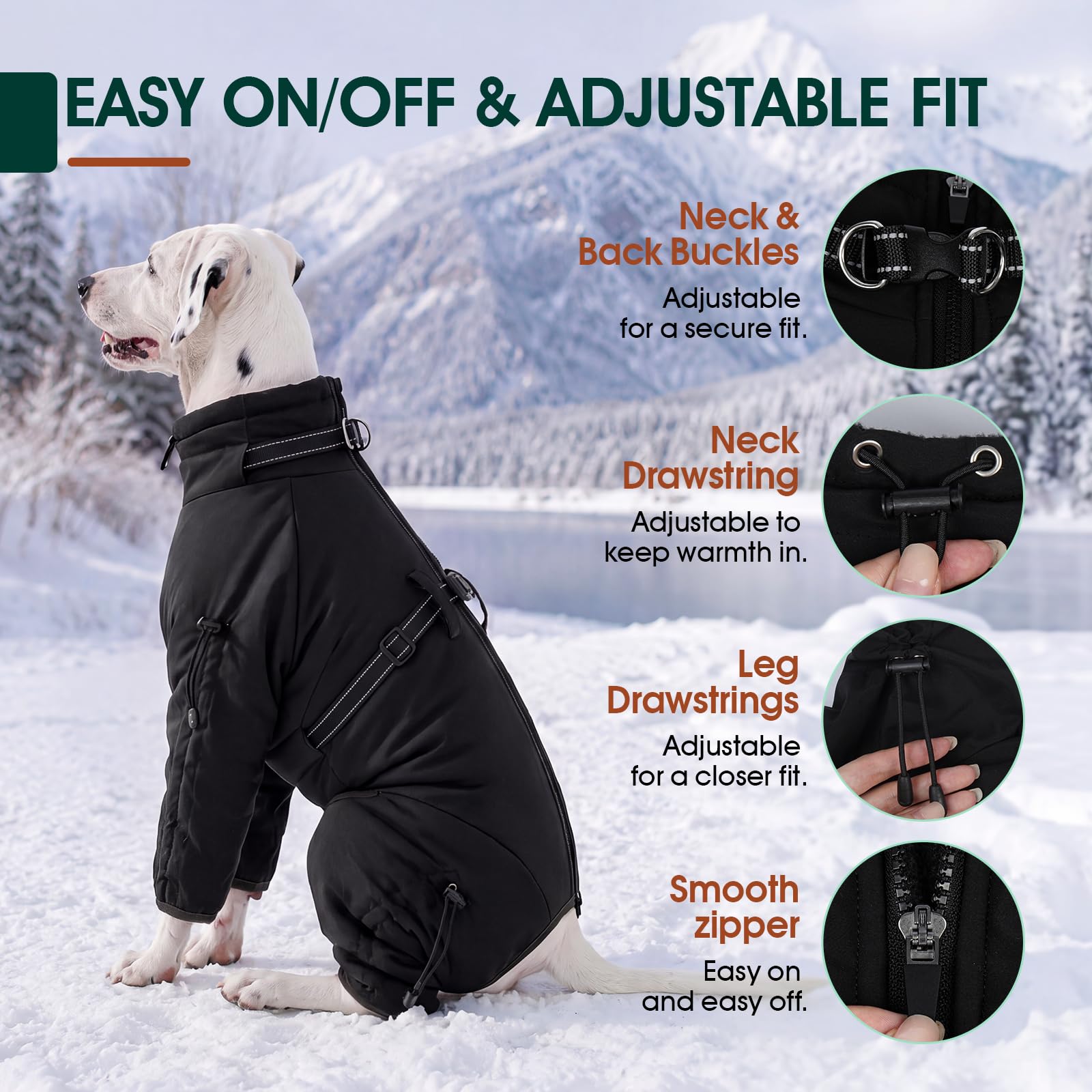 Kuoser Cappotto invernale per cani di grandi dimensioni, nero, 3XL