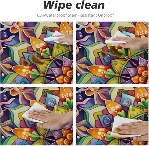 Vista 96 de Pardick Mantel redondo ajustable con diseño de flores de arte en acuarela con mantel elástico, mantel elástico redondo, impermeable, lavable, se