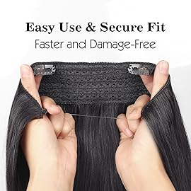 Sassina Invisible Wire Hair Extensions Real Human Hair with Transparent Wire Adjustable Size Secure Clips Natural Straight Secret Miracle Hairpiece, P6/12 14 Inch 90 Gram
