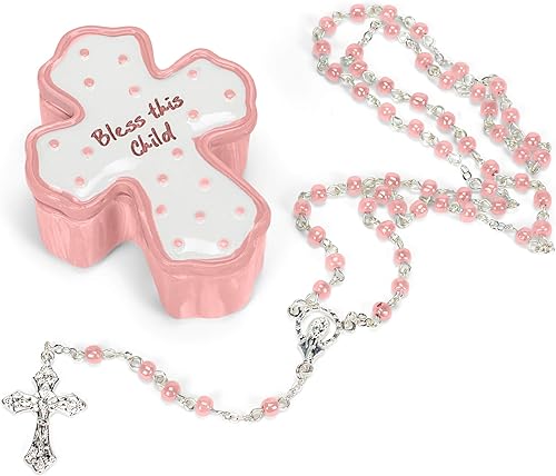 Roman Giftware Inc., regalos para niños, bebé nuevo, caja de 0.75 pulgadas de alto Bless Girl con rosario, religioso, inspirador, duradero (2 x 2 x