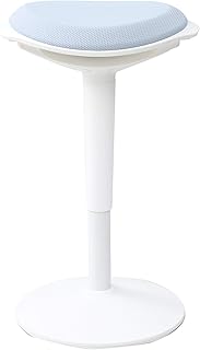 Yamazen HPSC-55 LGYWH Adjustable Chair for Standing Desks, Pneumatic gas lift Style, Round Base for Sitting While Standing, Office Chair, Computer Chair, Easy Assembly, White, Remote Work