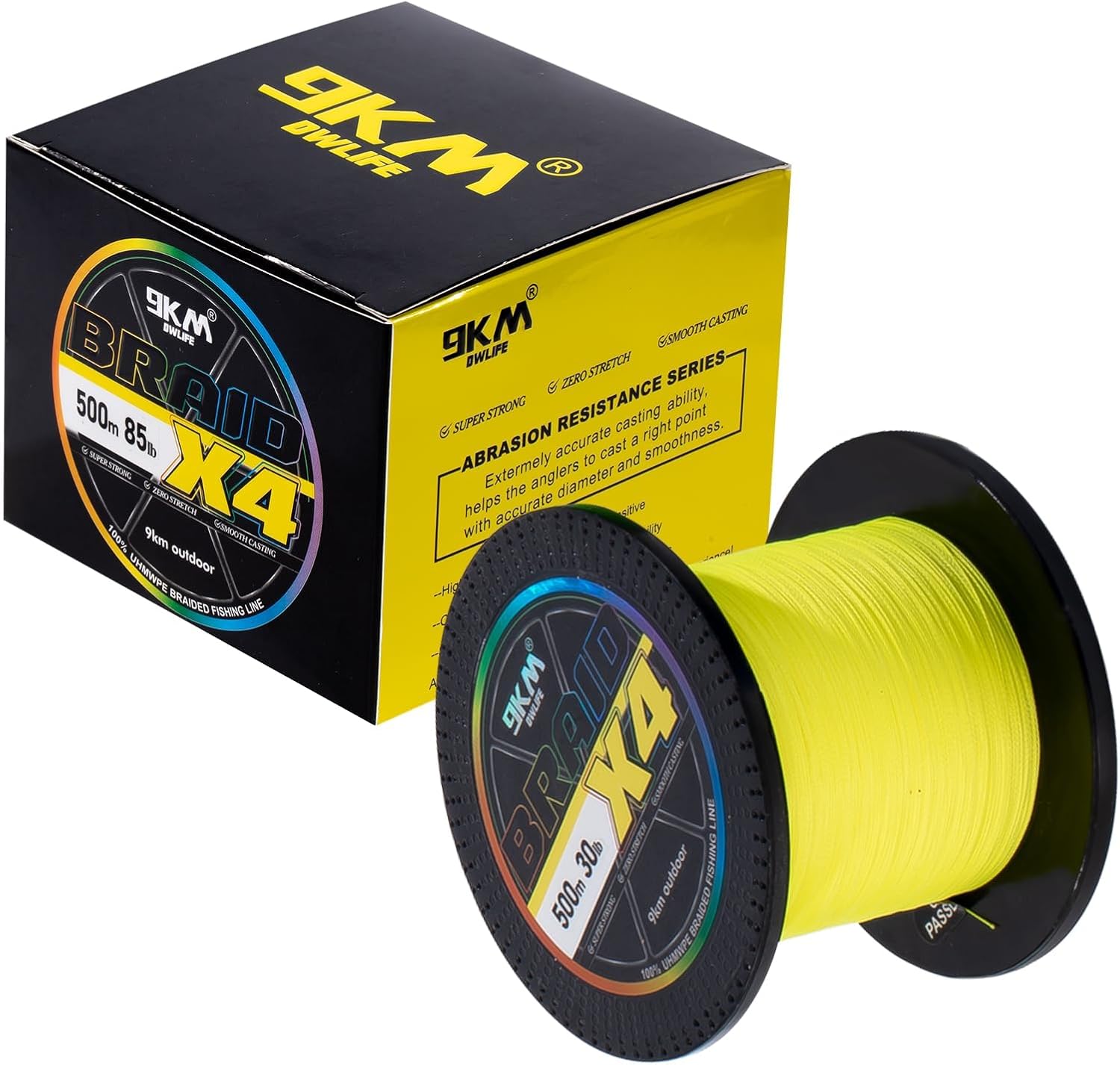 9KM DWLIFE Braided Fishing Line 8LB-120LB Dyneema Fishing Line, Zero Stretch & Anti-Bite Coating for Freshwater/Saltwater Fishing 4/8 Strands