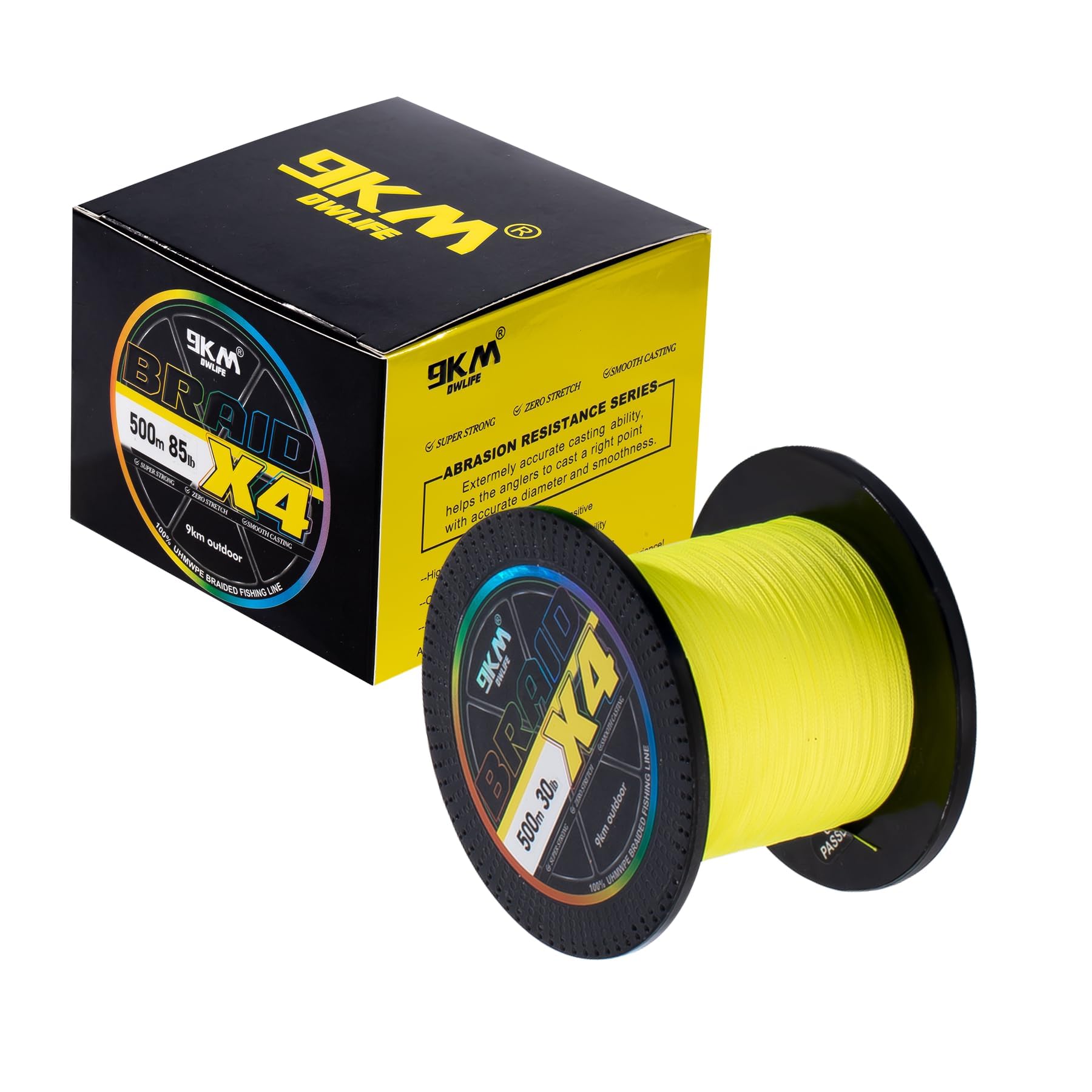 9KM DWLIFE Braided Fishing Line 8LB-120LB Dyneema Fishing Line, Zero Stretch &amp; Anti-Bite Coating for Freshwater/Saltwater Fishing 4/8 Strands