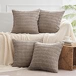 MIULEE Pack of 4 Neutral Corduroy Decorative Throw Pillow Covers 18x18 Inch | Soft Boho Striped Pillow Covers Modern Farmhouse Home Decor for Sofa Living Room Couch Bed