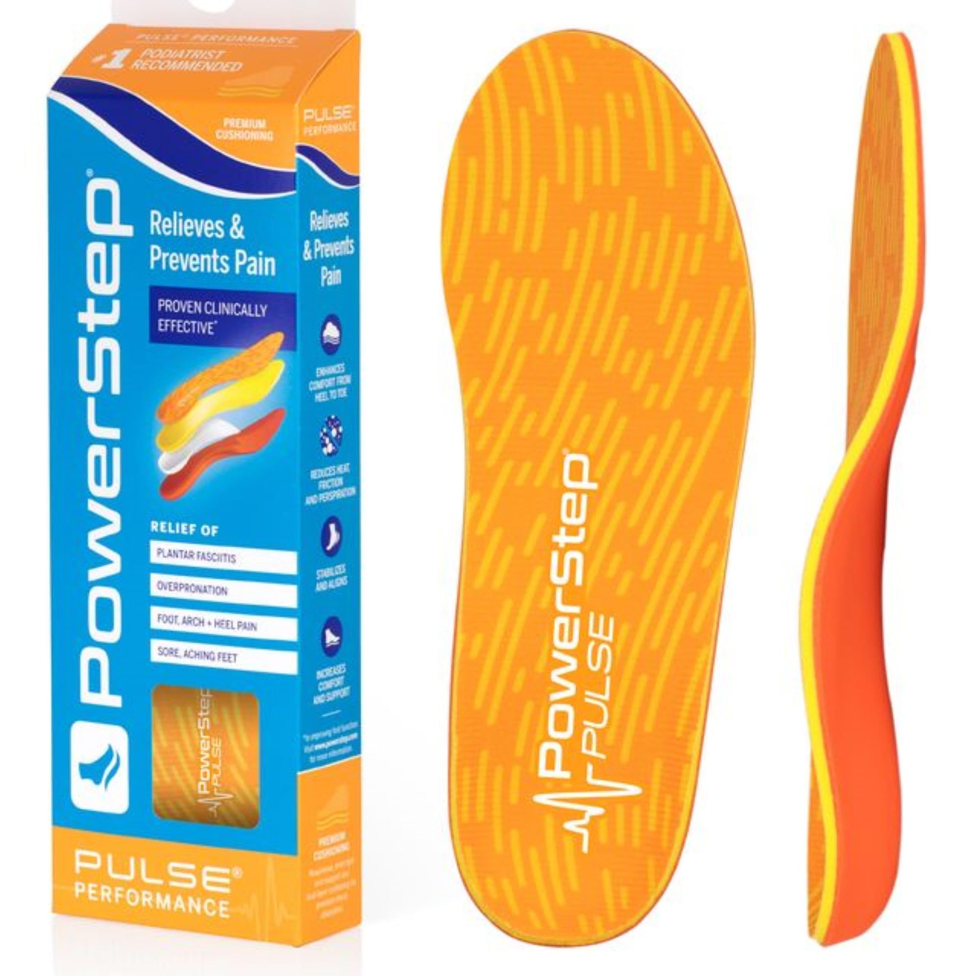 PowerstepPowerStep Pulse Performance Insole, Running Shoe Insert for Men and Women, Plantar Fasciitis and Neutral Arch Support, Maximum Cushioning, M4|W6