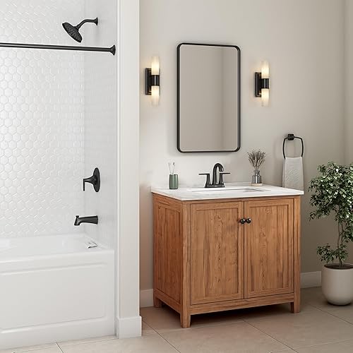 Miniatura 6 de American Standard 7429201.243 Becklow - Grifo de baño central de dos manijas de 4 pulgadas, 1.2 GPM, negro mate cepillado níquel,Cromado,Mate negro