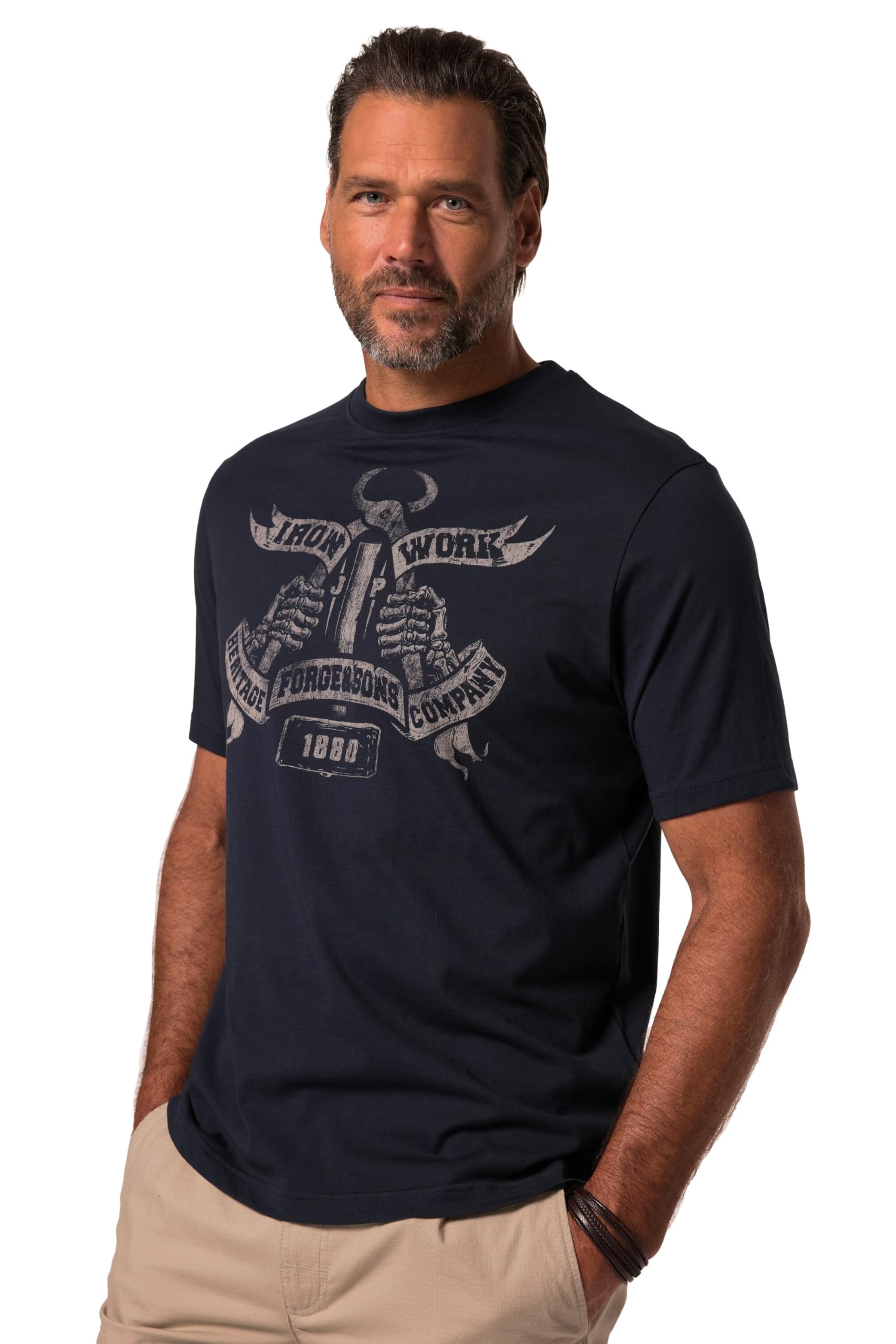 JP 1880 Herren große Größen Übergrößen Menswear L-8XL T-Shirt, Halbarm, Workwear, Brustprint 838295